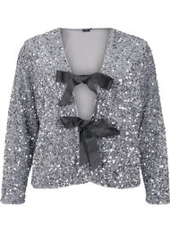 Pailletten blouse met strikdetails, Silver