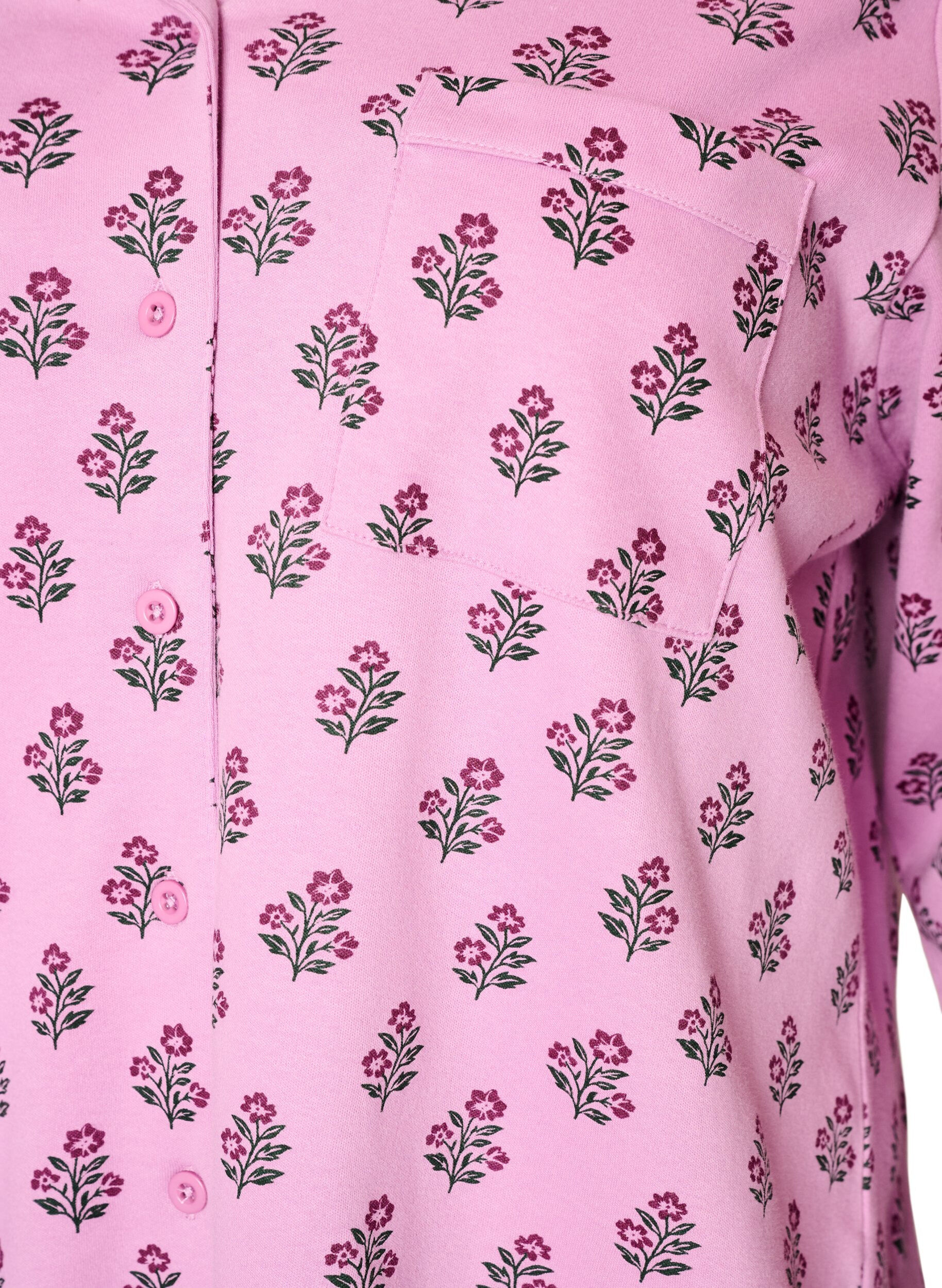 ZizziKatoenen pyjamashirt met borstzak, Roze, Packshot image number 2