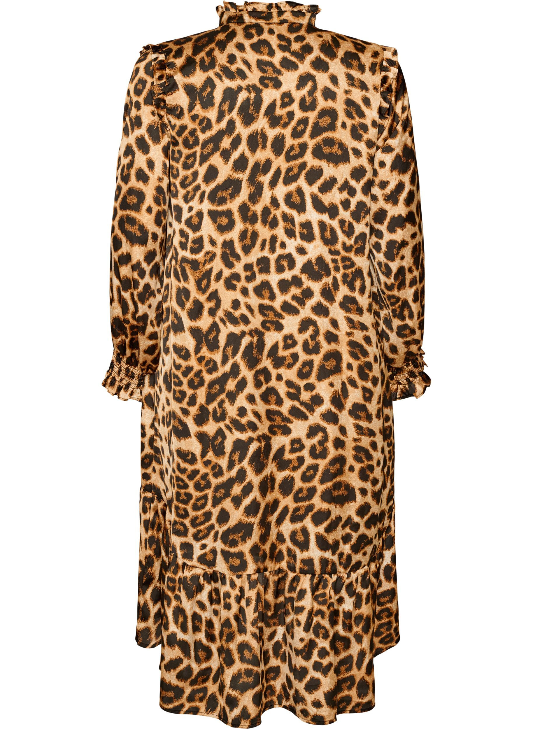 ZizziJurk met luipaardprint en ruches, Bruin, Packshot image number 1