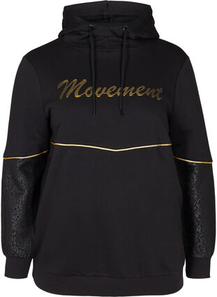 Sweatshirt met capuchon en print, Black, Packshot image number 0