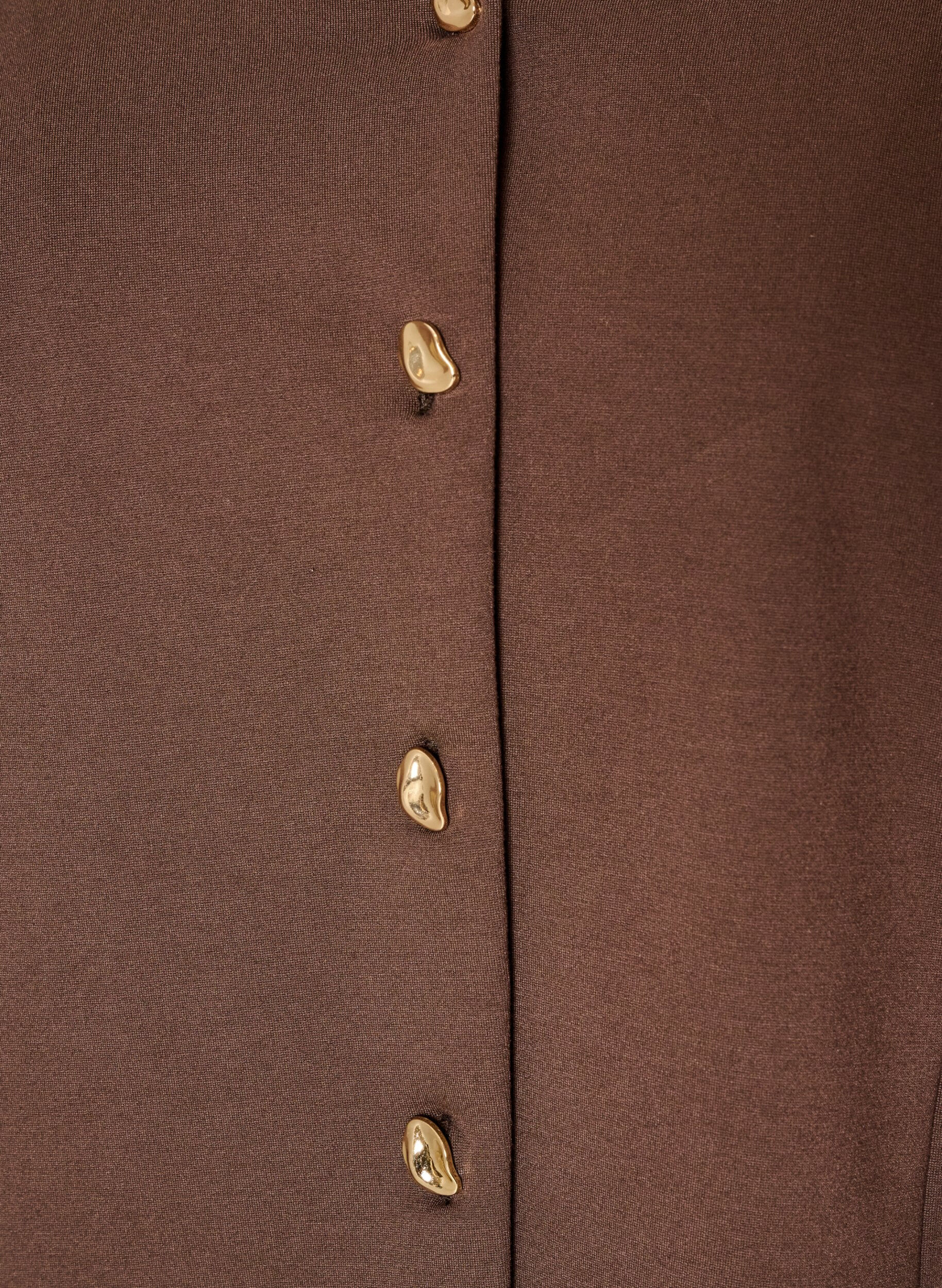 ZizziStrakzittend jersey vest met decoratieve knopen, Bruin, Packshot image number 2
