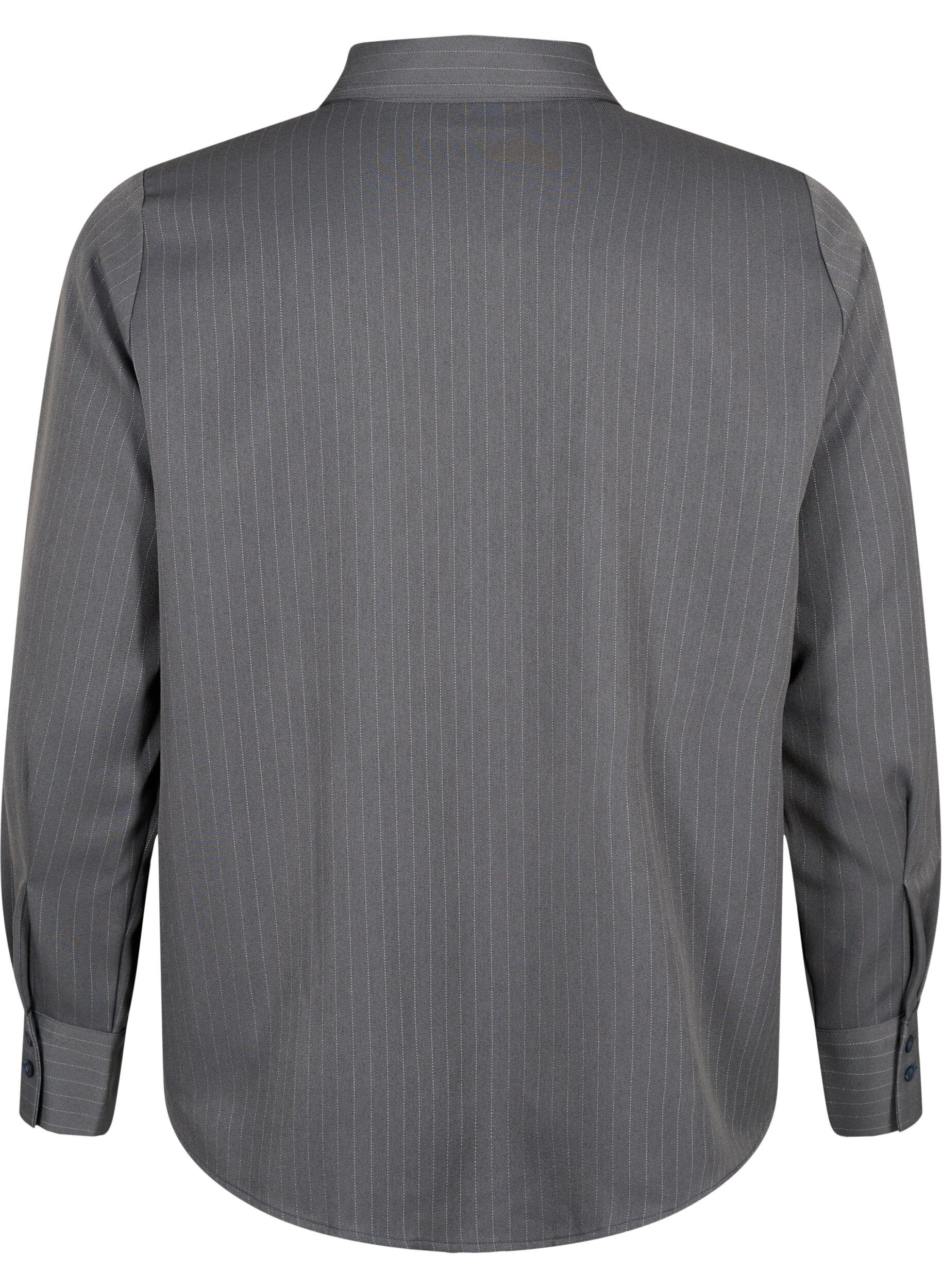 Zizzi Krijtstreepoverhemd met borstzakken, Dark Shadow Pin St., Packshot image number 1