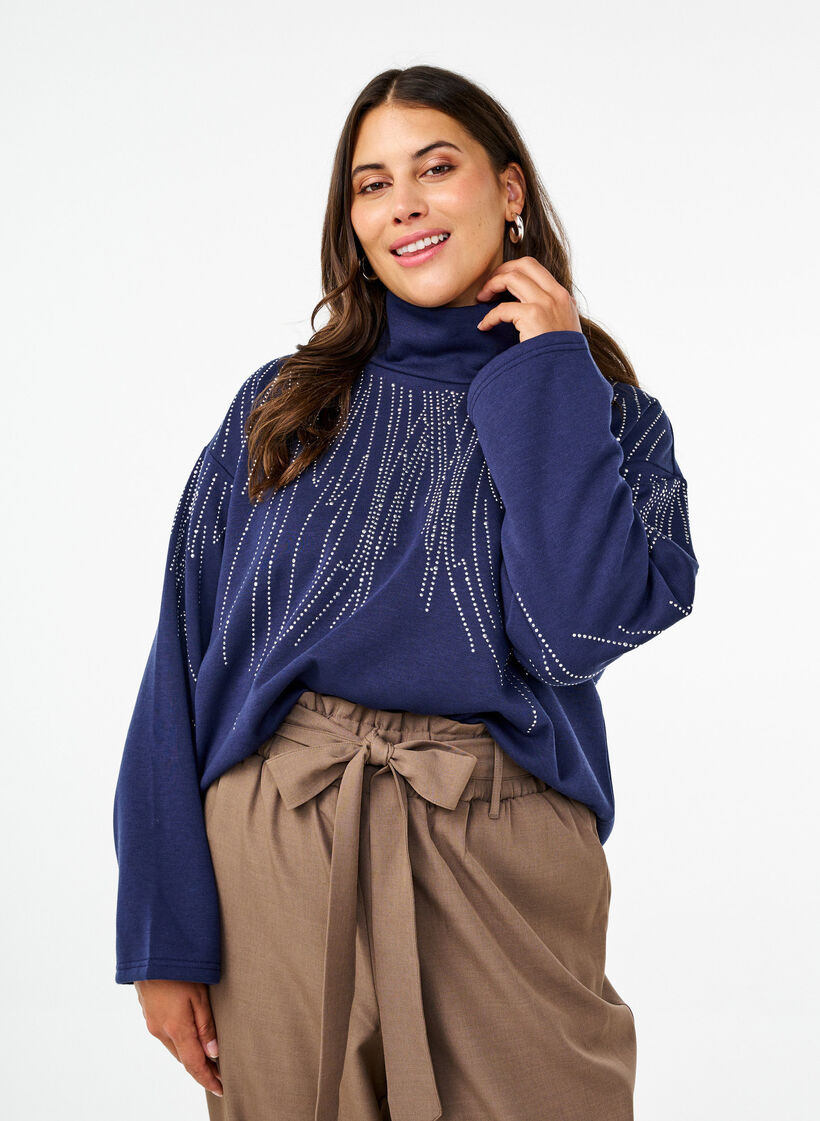 Sweatshirt met een hoge hals en strass-steentjes, Naval Academy, Model image number 0