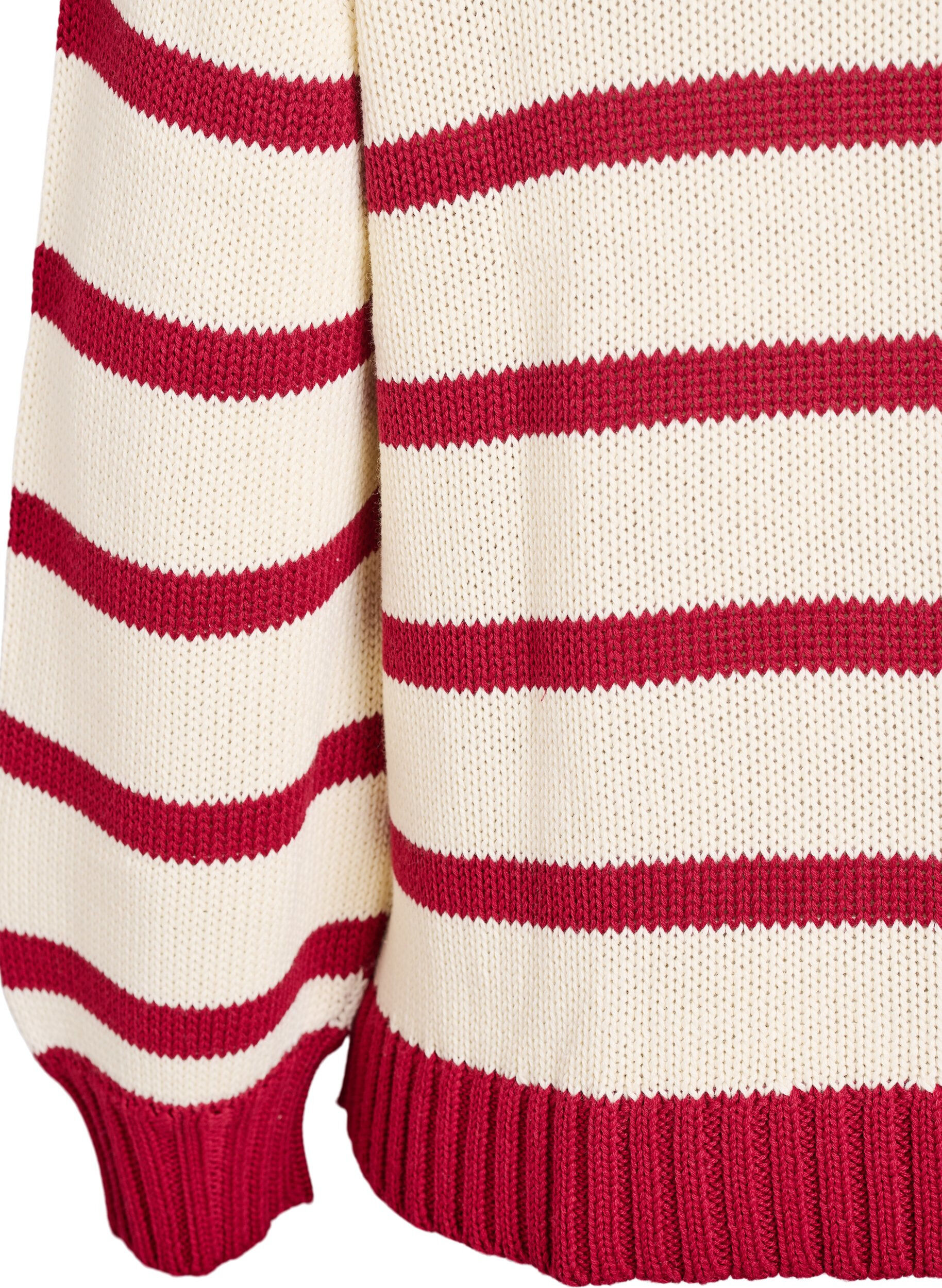 Zizzi Gestreepte gebreide blouse met een polokraag, Vanille, Packshot image number 3