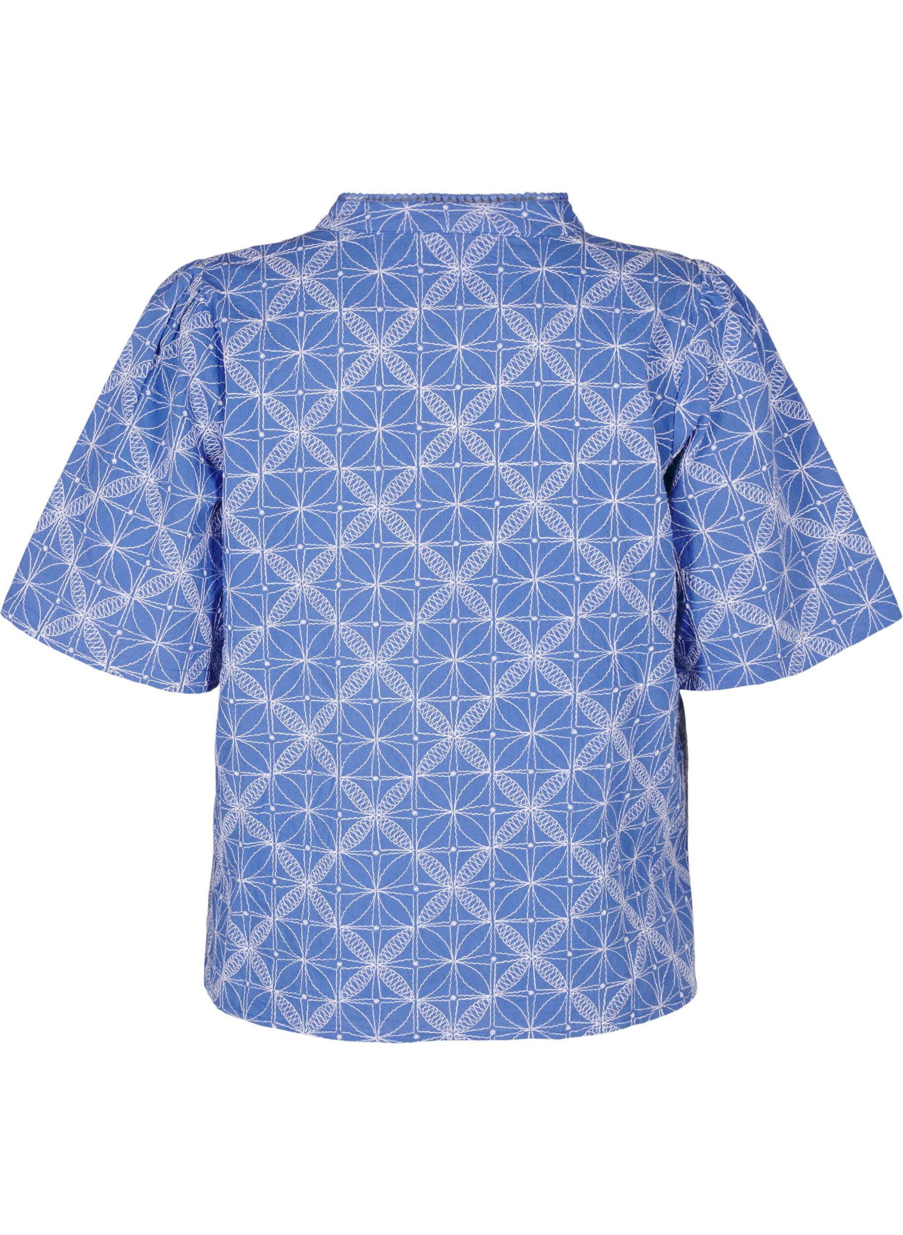 Zizzi Blouse met korte mouwen en geborduurd patroon, Blauw, Packshot image number 1