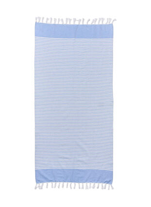 Gestreepte handdoek met franjes, Light Blue Melange, Packshot image number 1