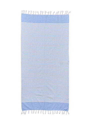 Gestreepte handdoek met franjes, Light Blue Melange, Packshot image number 1