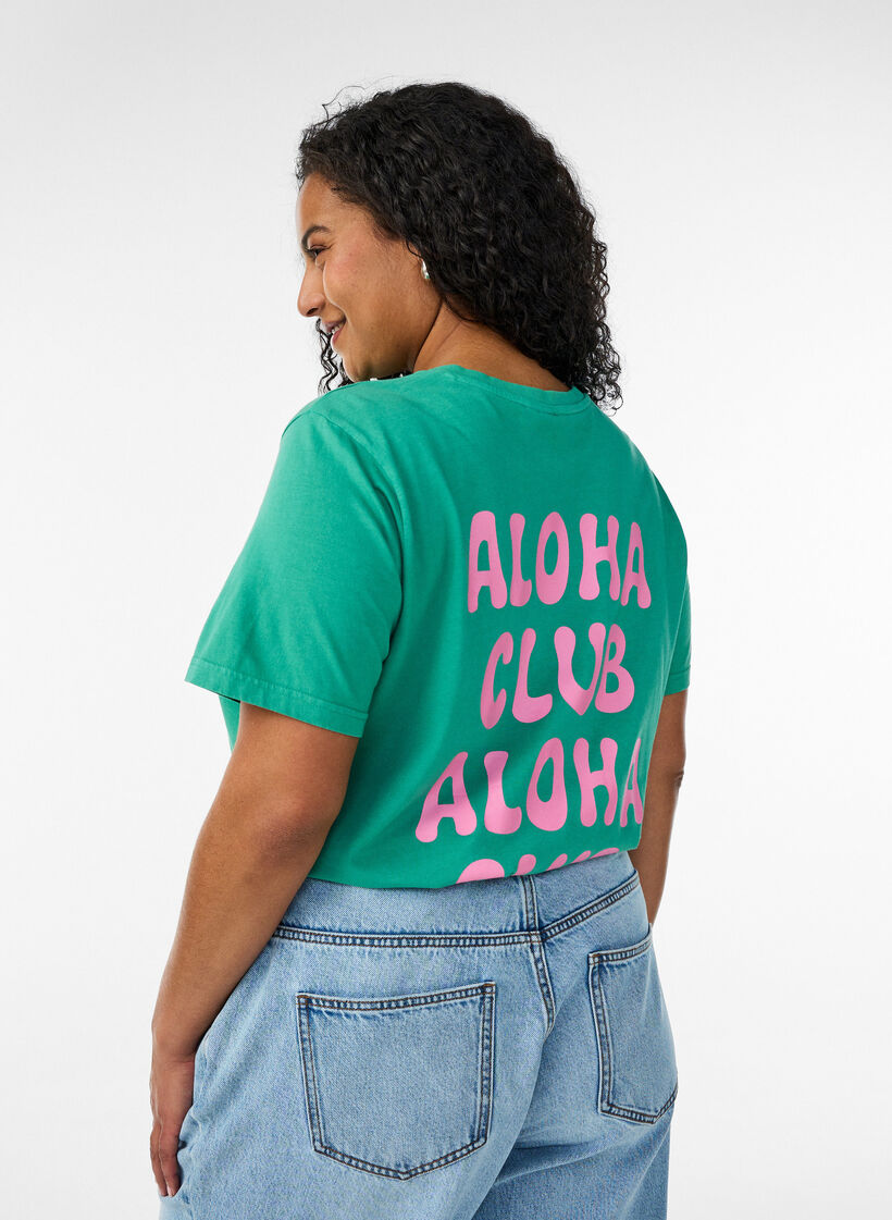 T-shirt van biologisch katoen met print op de rug, Groen, Model image number 2