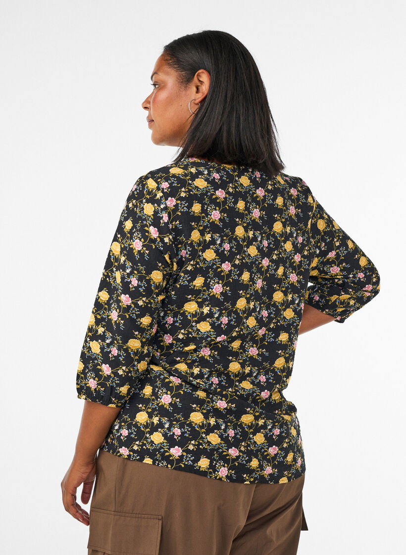 Blouse van viscose met patroon en 3/4-mouwen, Zwart, Model image number 2