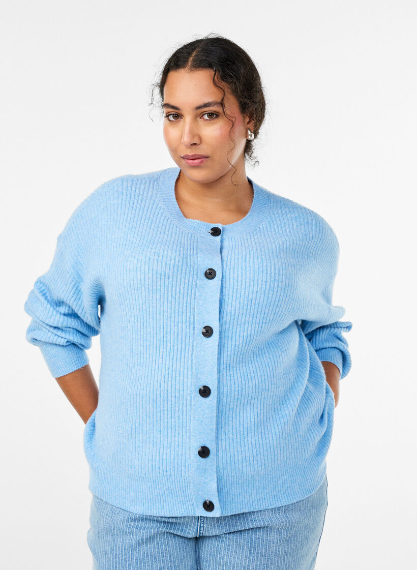 Vest van ribtricot met knopen, Blauw, Model image number 0