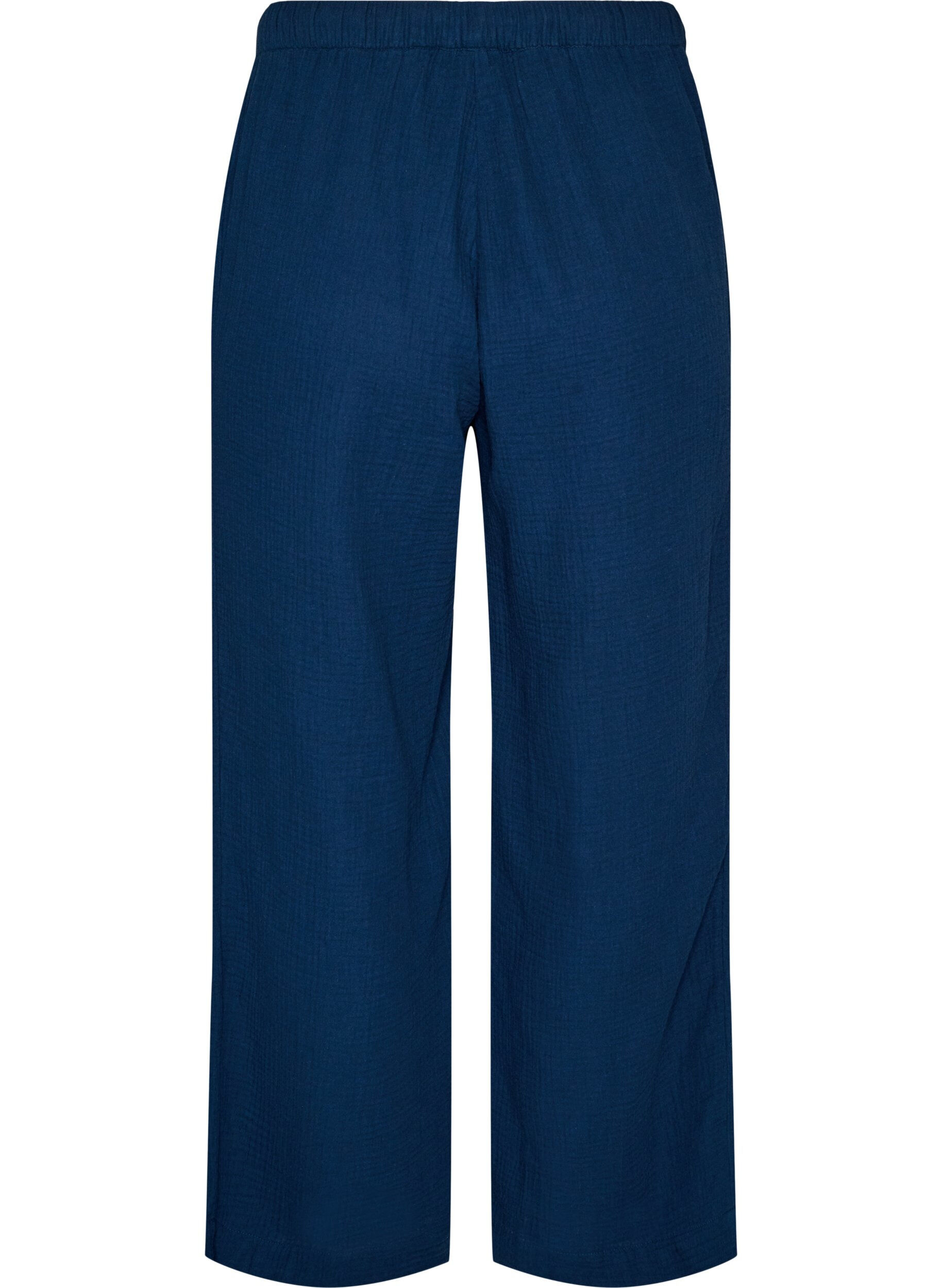 ZizziLosse pyjamabroek van katoenen mousseline, Blauw, Packshot image number 1