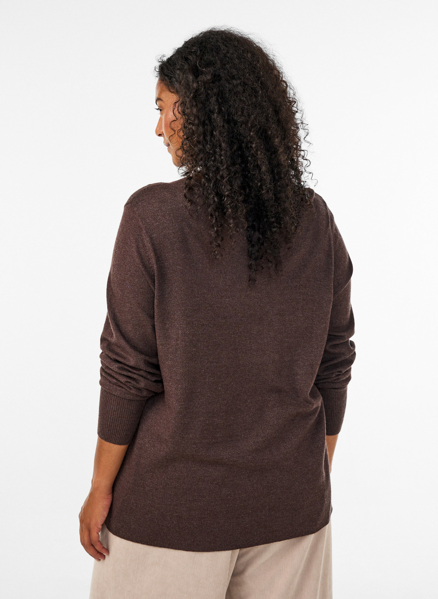 ZizziGebreide blouse met ronde hals, Bruin, Model image number 2