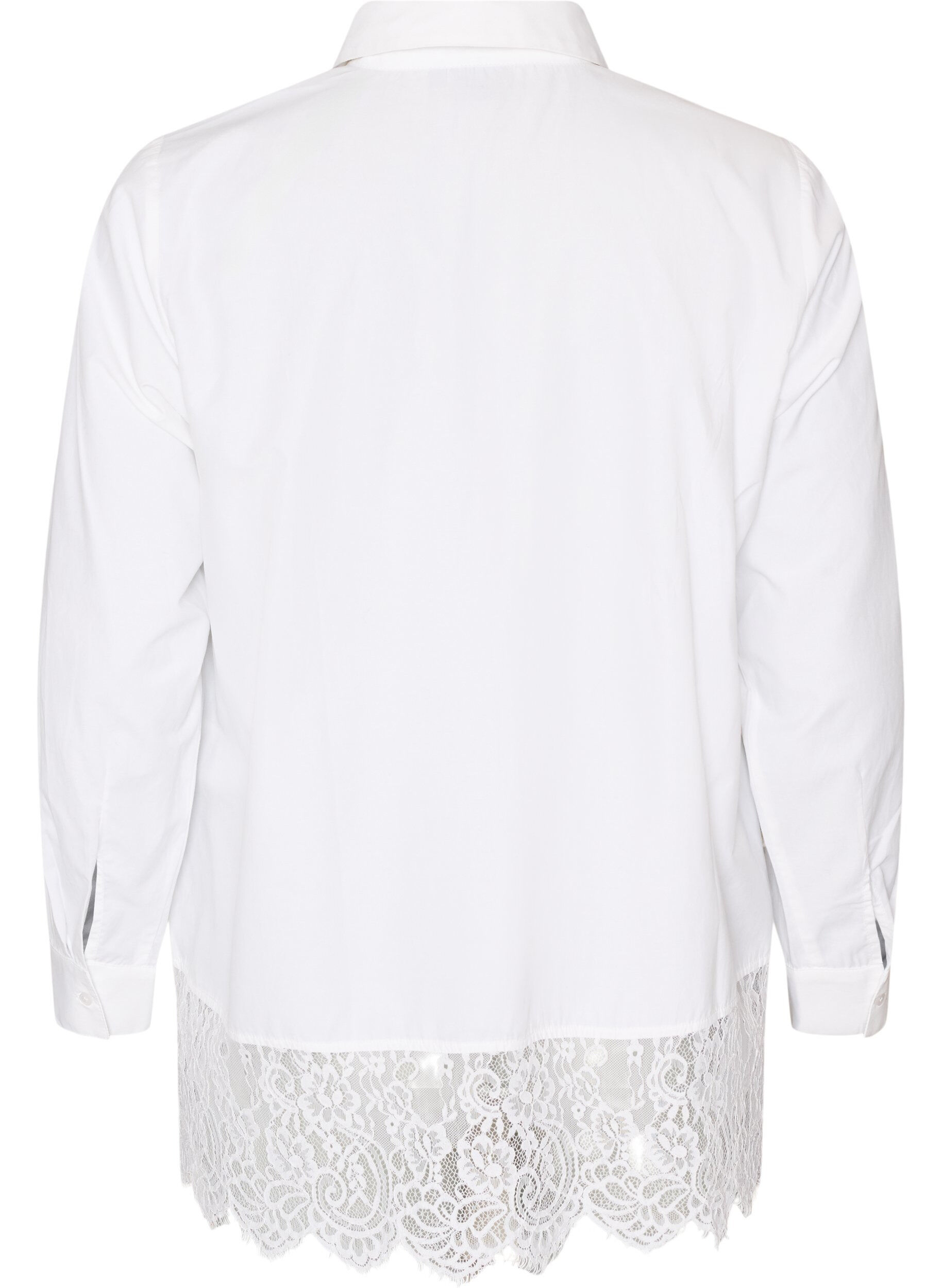 ZizziLosse blouse met een brede kanten rand, Wit, Packshot image number 1