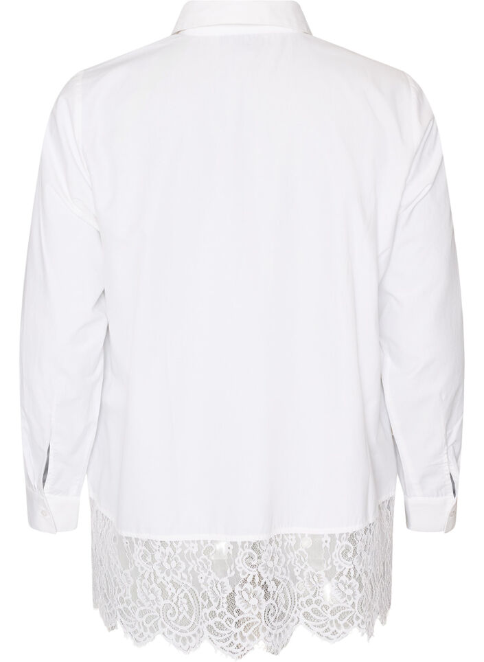 Losse blouse met een brede kanten rand, Wit, Packshot image number 1
