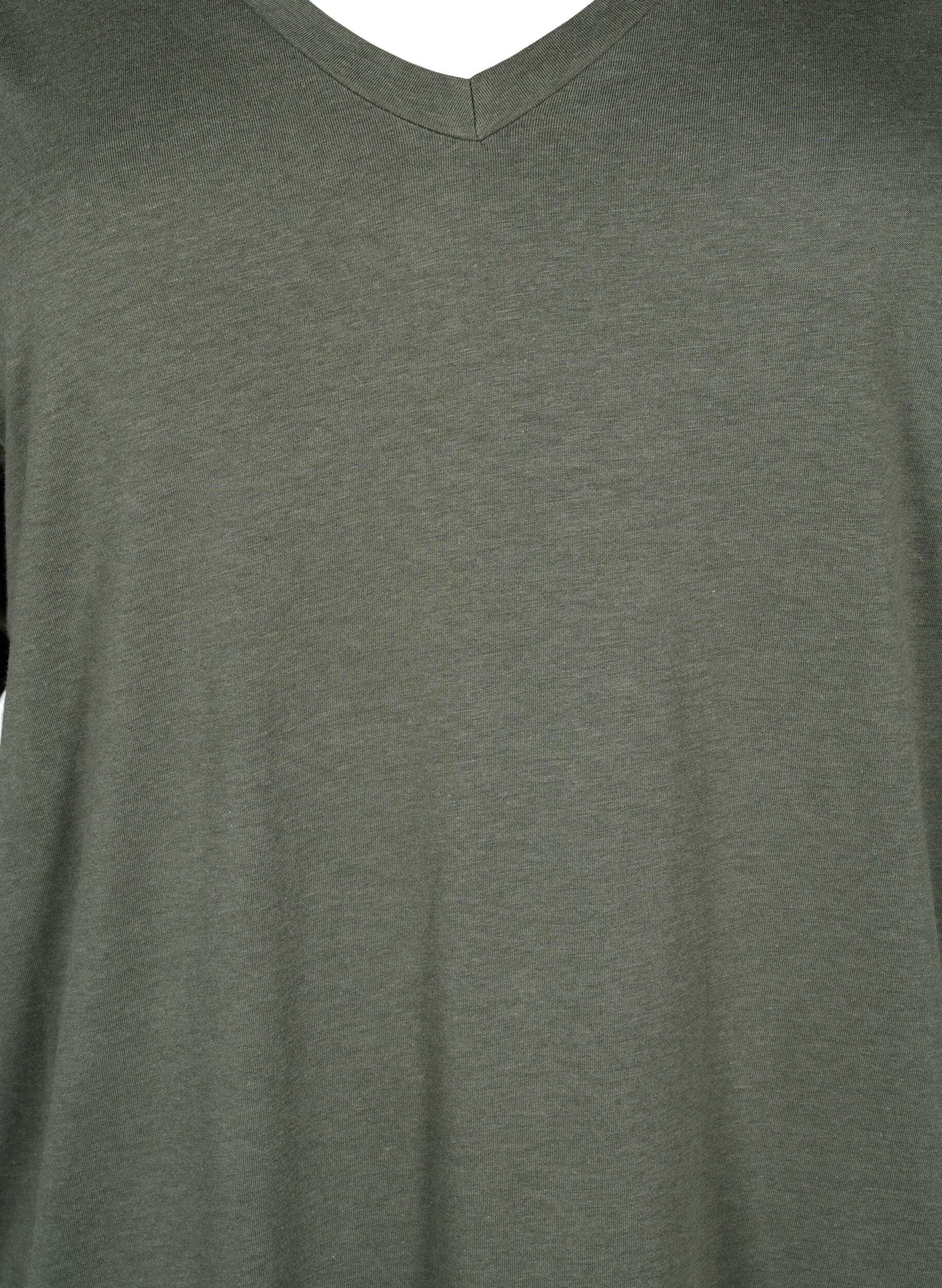 Zizzi Enkelkleurig oversized T-shirt met V-hals, Groen, Packshot image number 2