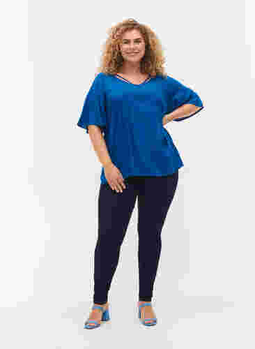 Viscose blouse met korte mouwen en touwtjes detail, Classic Blue, Model image number 2