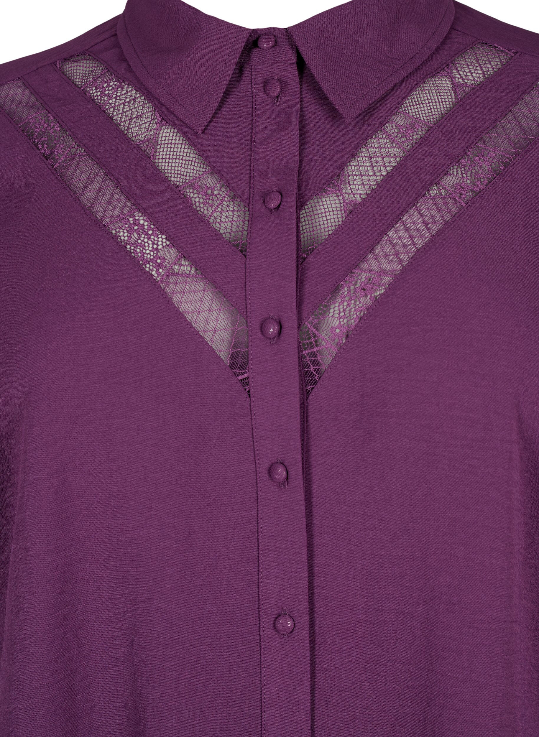 Zizzi Lang shirt met kanten details, Deep Purple, Packshot image number 2