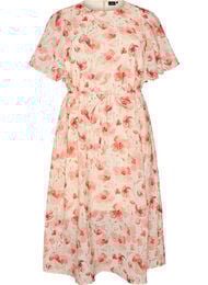 Enkellange jurk met vlindermouwen en strikceintuur, Roze