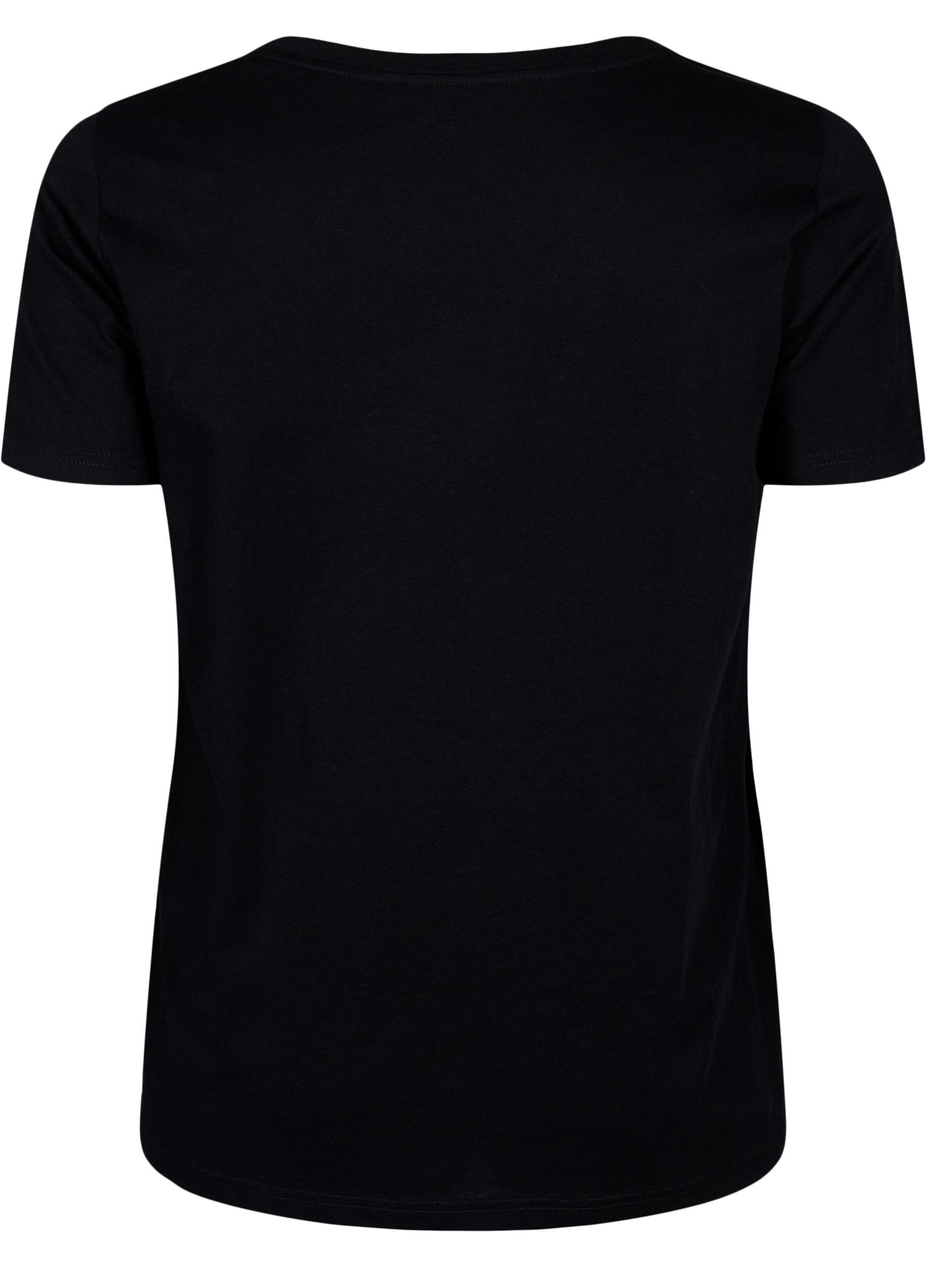Zizzi Katoenen T-shirt met motief, Black w. Flower, Packshot image number 1