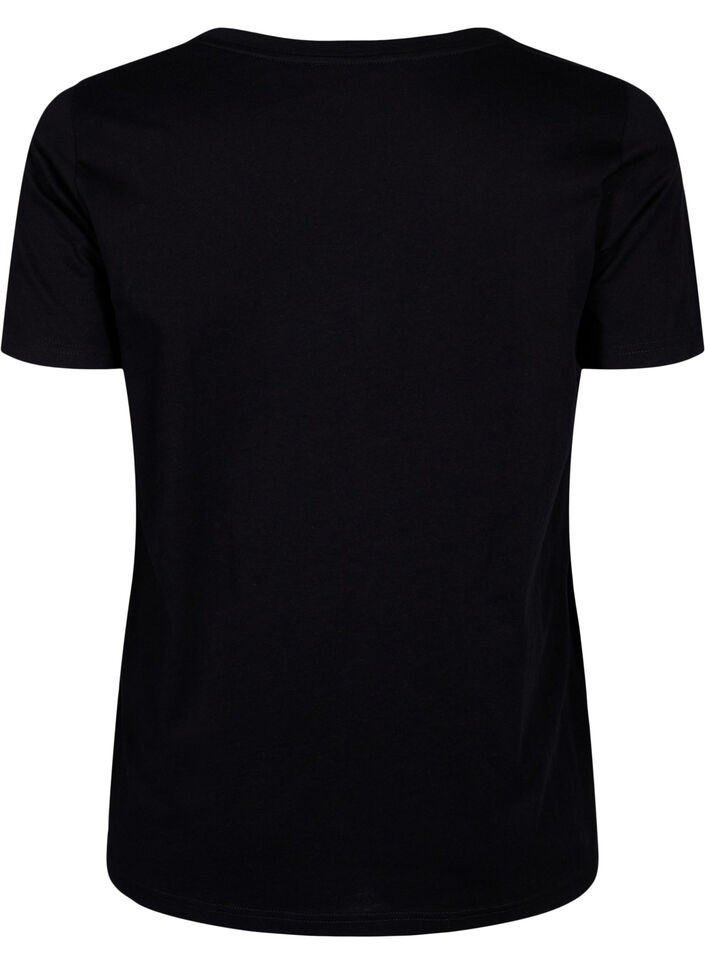 Katoenen T-shirt met motief, Black w. Flower, Packshot image number 1