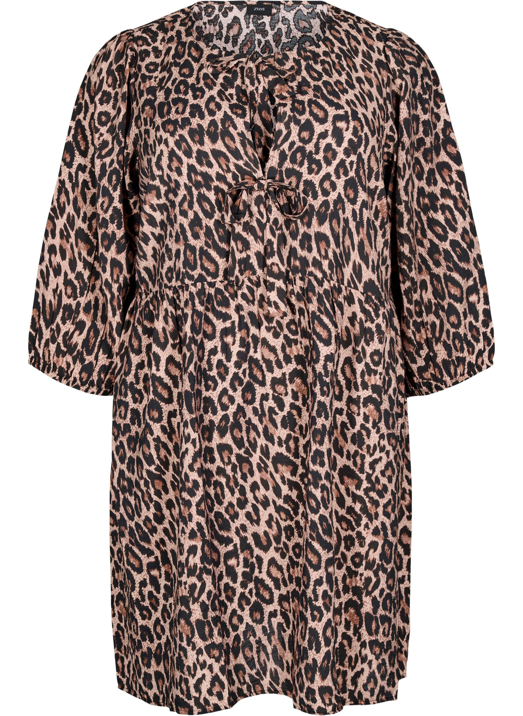 Zizzi Jurk met strikken en 3/4 mouwen, LEO AOP, Packshot image number 0