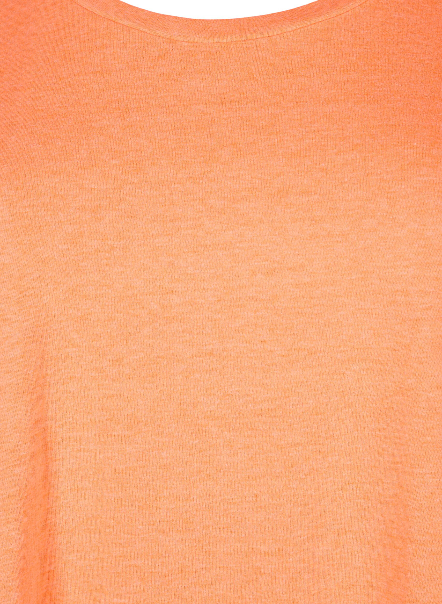 Zizzi T-shirt van katoen in neon kleur, Oranje, Packshot image number 2