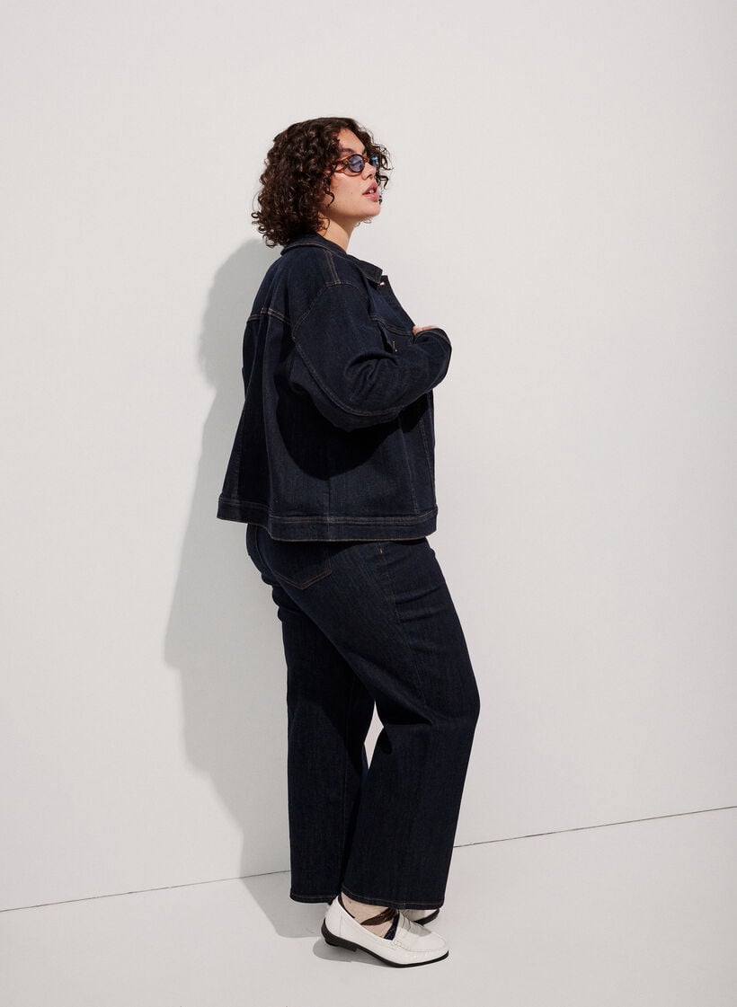 Klassiek denimjack met contrasterend stiksel, Blauw, Image image number 0