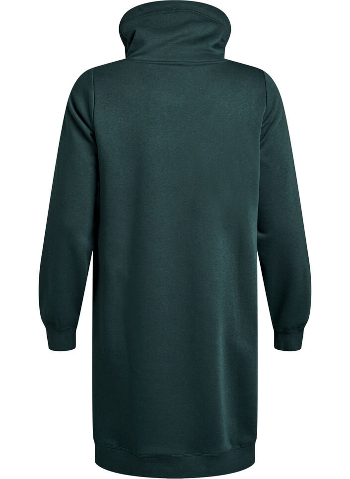 Kort sweatshirt jurk met hoge kraag en zakken, Groen, Packshot image number 1