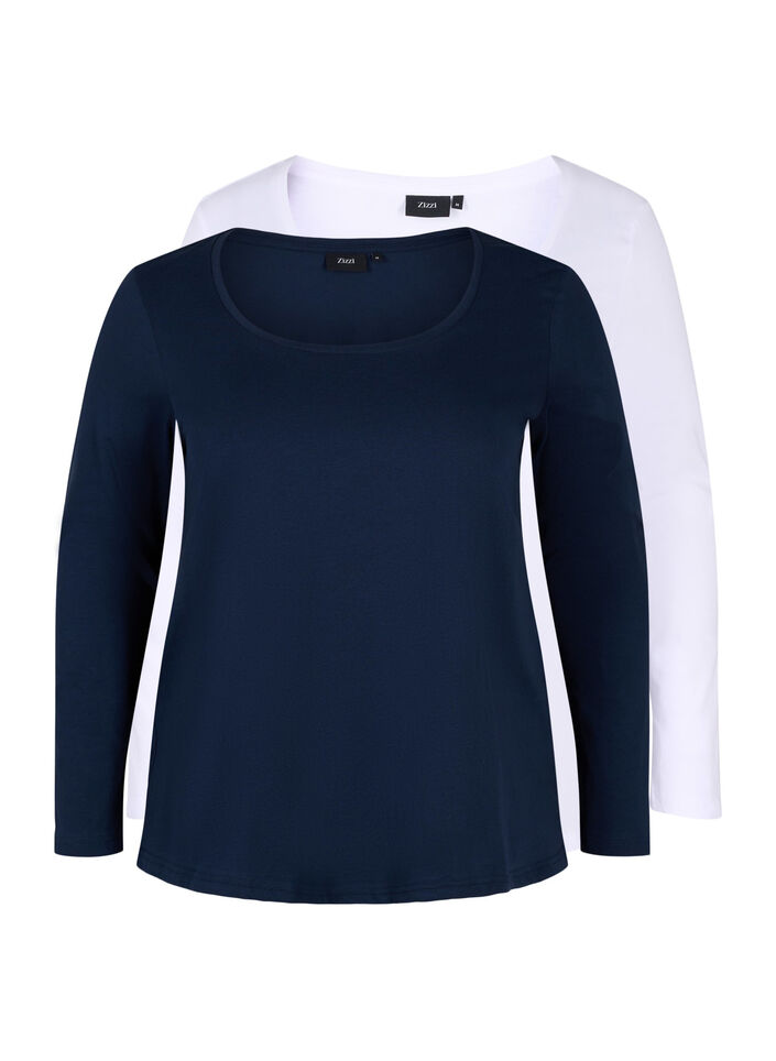 Set van 2 basic tops in katoen , Navy B/B White, Packshot image number 4