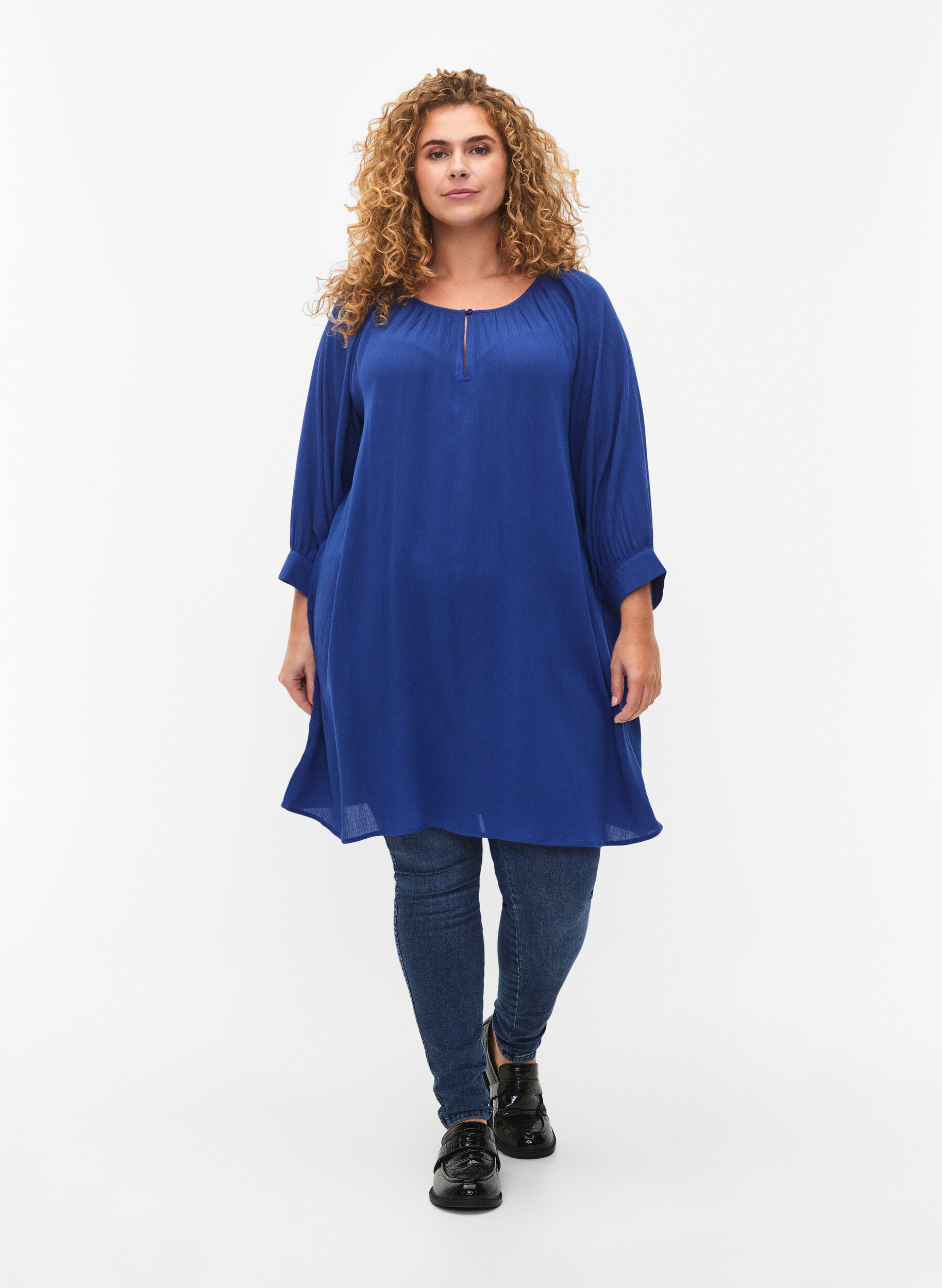 Zizzi Tuniek van viscose met 3/4-mouwen, Blauw, Model image number 1