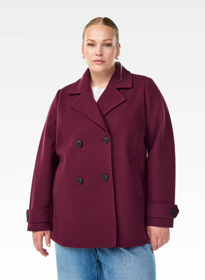Korte jas met dubbele knoopsluiting, Rood, Model image number 0