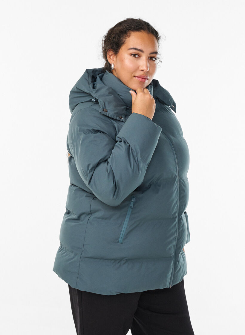 Korte gewatteerde jas met afneembare capuchon, Groen, Model image number 0
