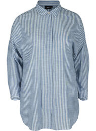 Lange gestreepte blouse in katoen, Country Blue Stripe