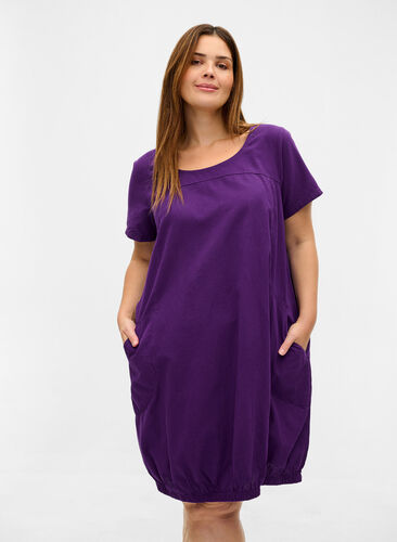 Katoenen jurk met korte mouwen, Violet Indigo, Model image number 0