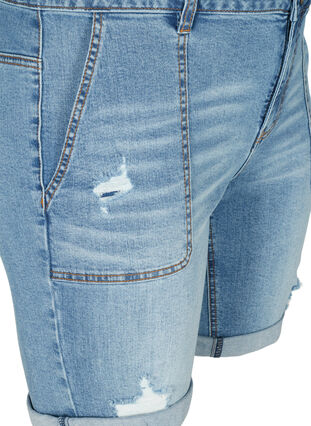 Nauwsluitende denim shorts met slijtagedetails, Light blue denim, Packshot image number 2