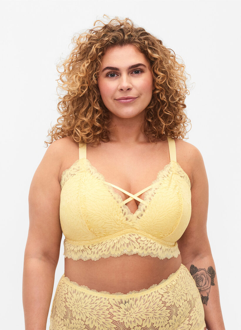 Bralette met stringdetail en zachte vulling, Pale Banana ASS, Model image number 0