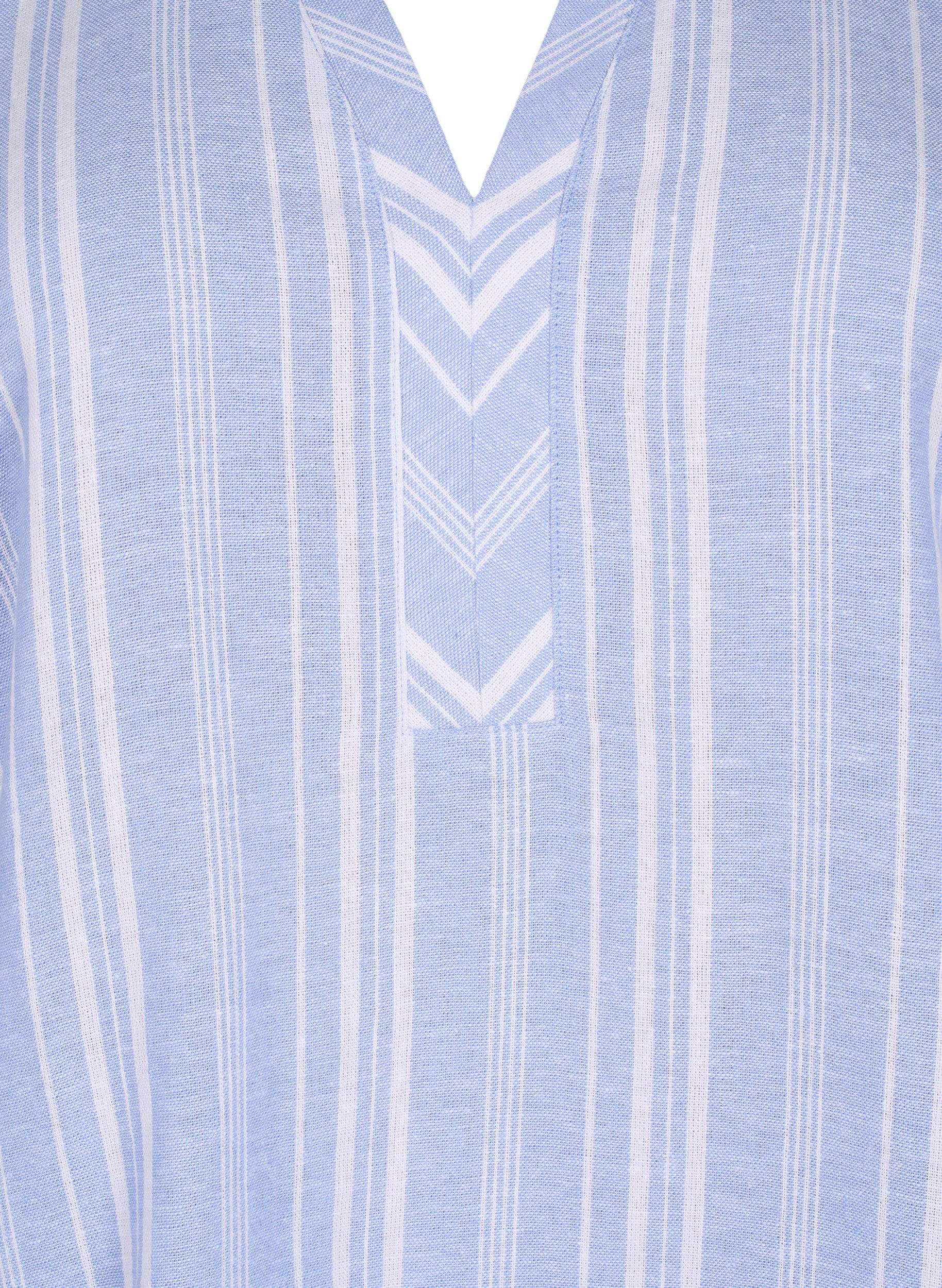 Zizzi Gestreepte blouse in een mix van linnen en viscose, Blauw, Packshot image number 2