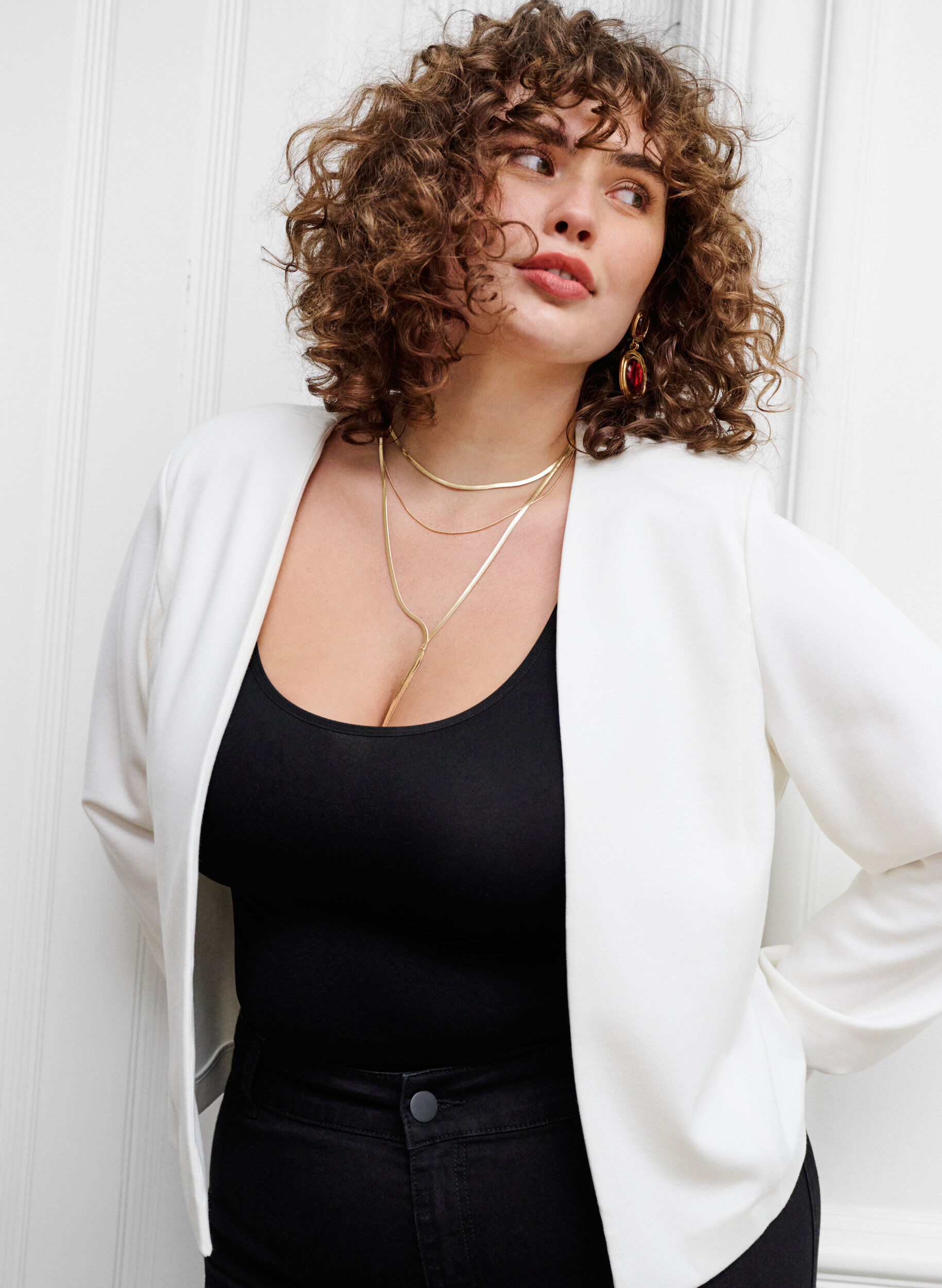 Zizzi Korte blazer zonder sluiting, Cloud Dancer, Image image number 0