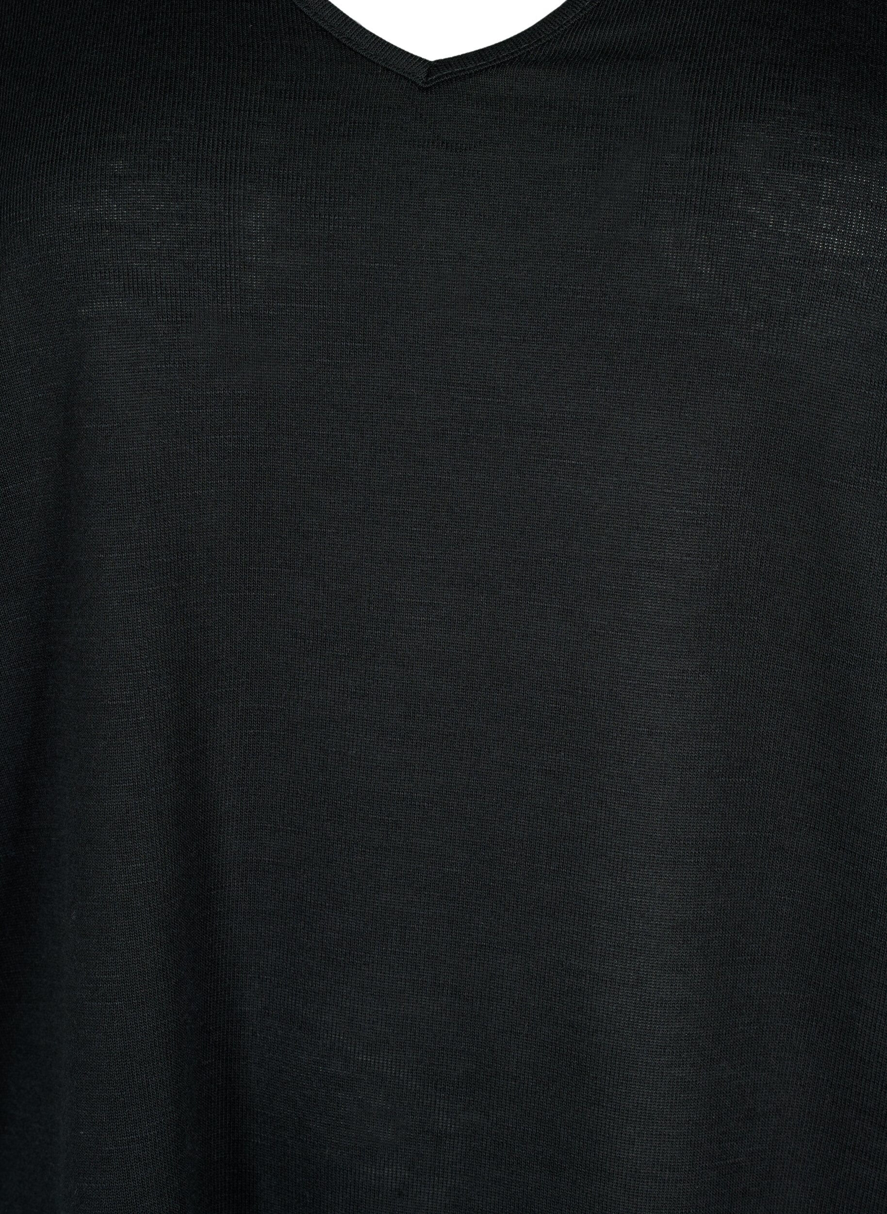 Zizzi Blouse met korte mouwen, kant en v-hals, Black, Packshot image number 2