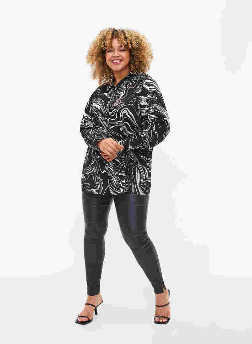 Viscose overhemd met lange mouwen en print, Black Swirl AOP, Model image number 1