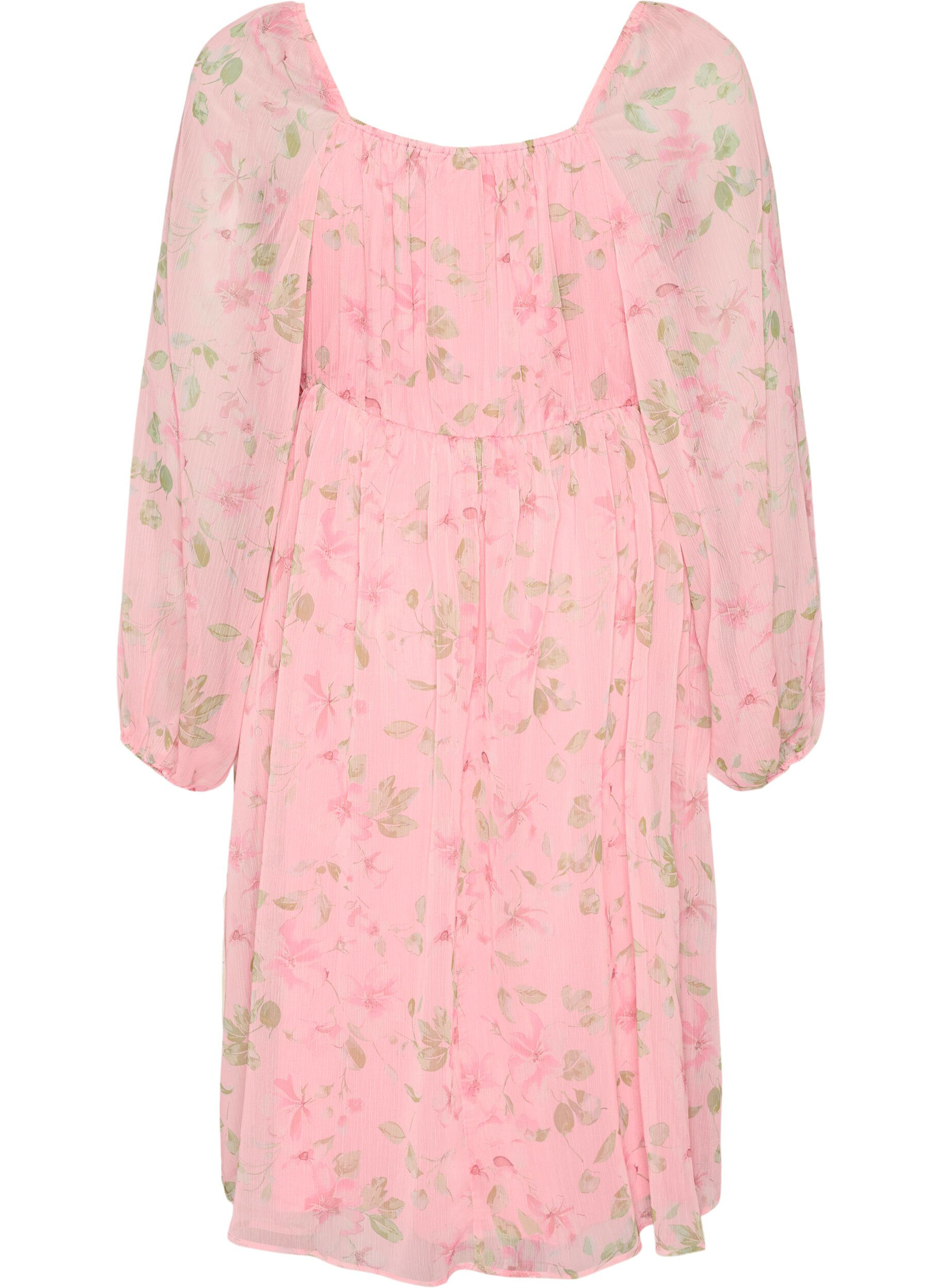 ZizziChiffon feestjurk met lange mouwen, Roze, Packshot image number 1