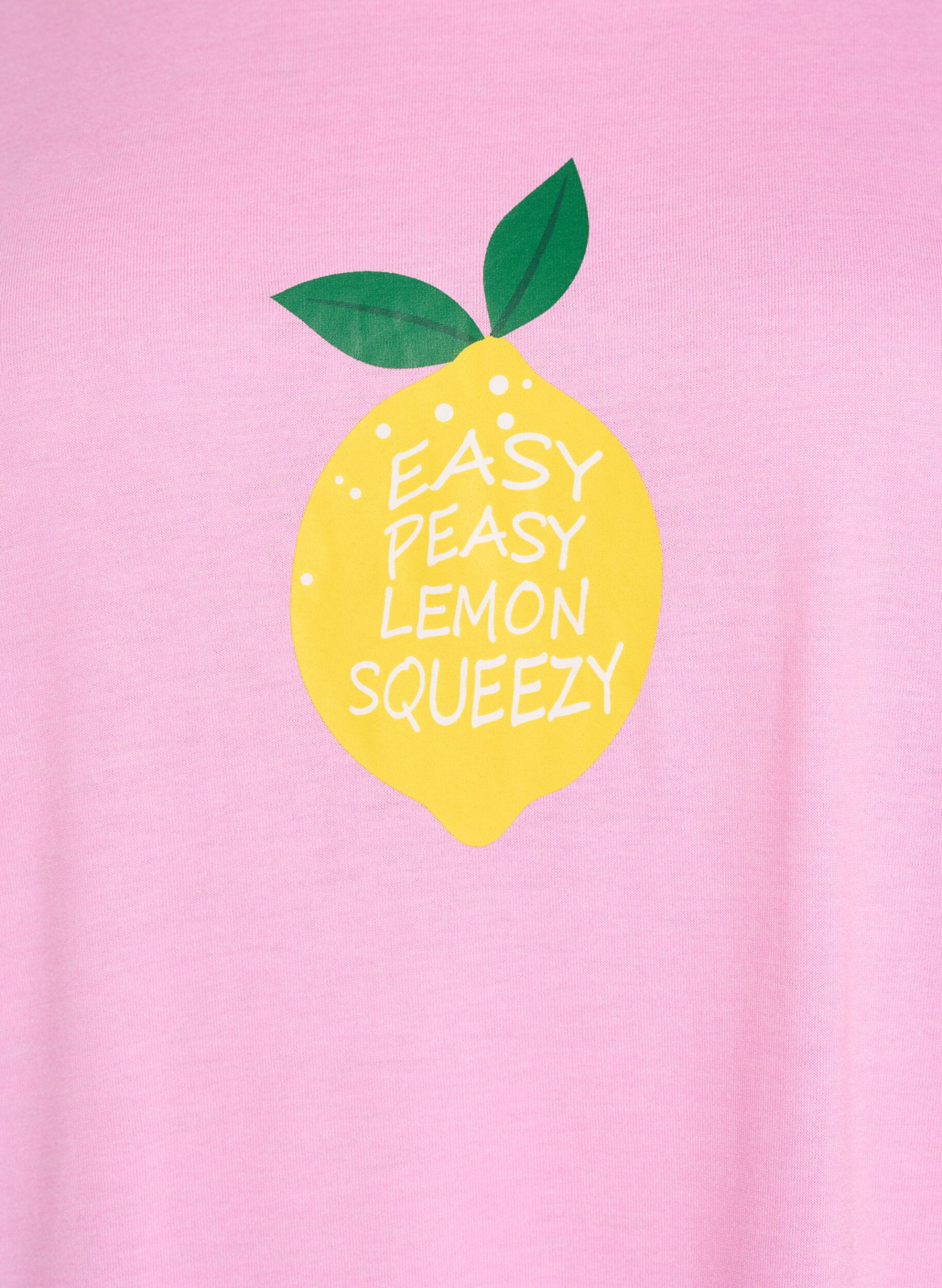 Zizzi Nachtjapon met korte mouwen en tekstopdruk, Roze, Packshot image number 2