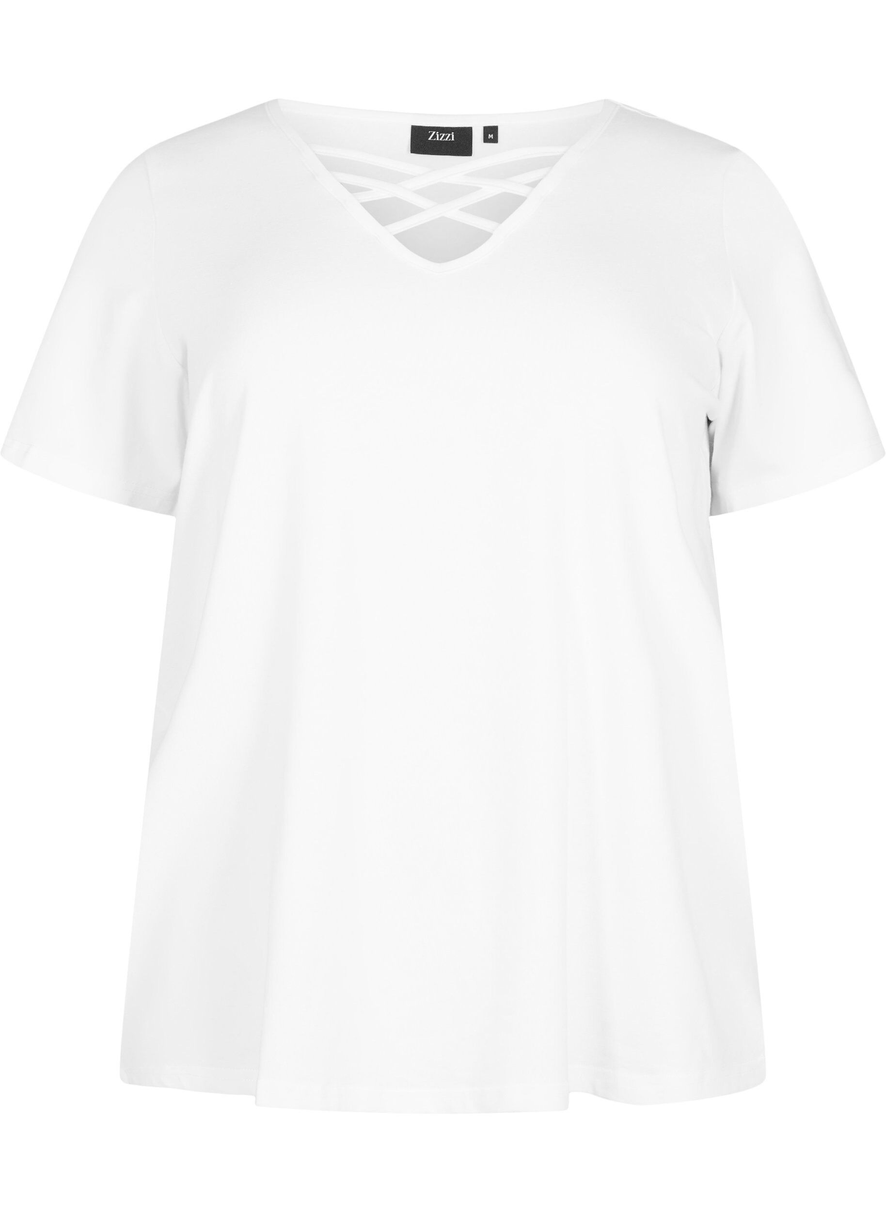 Zizzi T-shirt met v-hals en kruisdetail, Warm Off-white, Packshot image number 0
