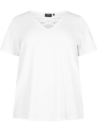 T-shirt met v-hals en kruisdetail, Warm Off-white