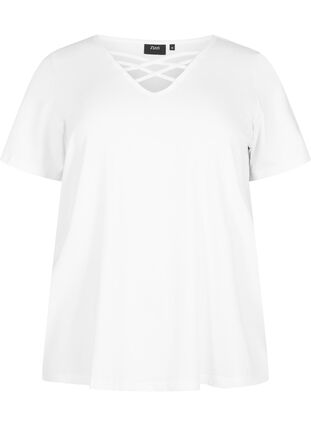 T-shirt met v-hals en kruisdetail, Warm Off-white, Packshot image number 0