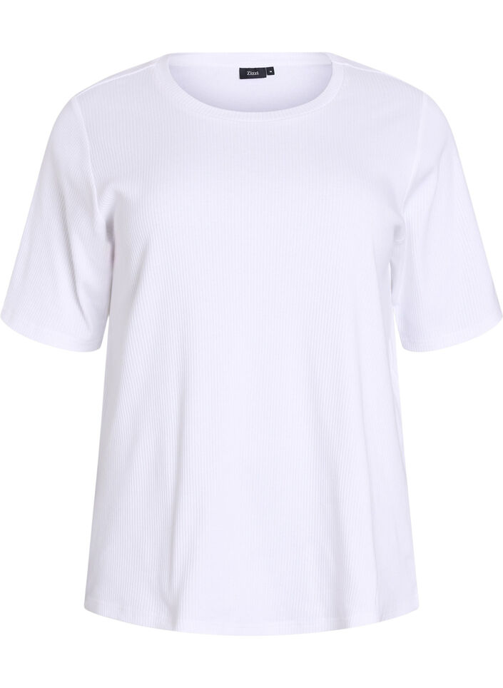 Geribde jersey blouse met korte mouwen, Wit, Packshot image number 0