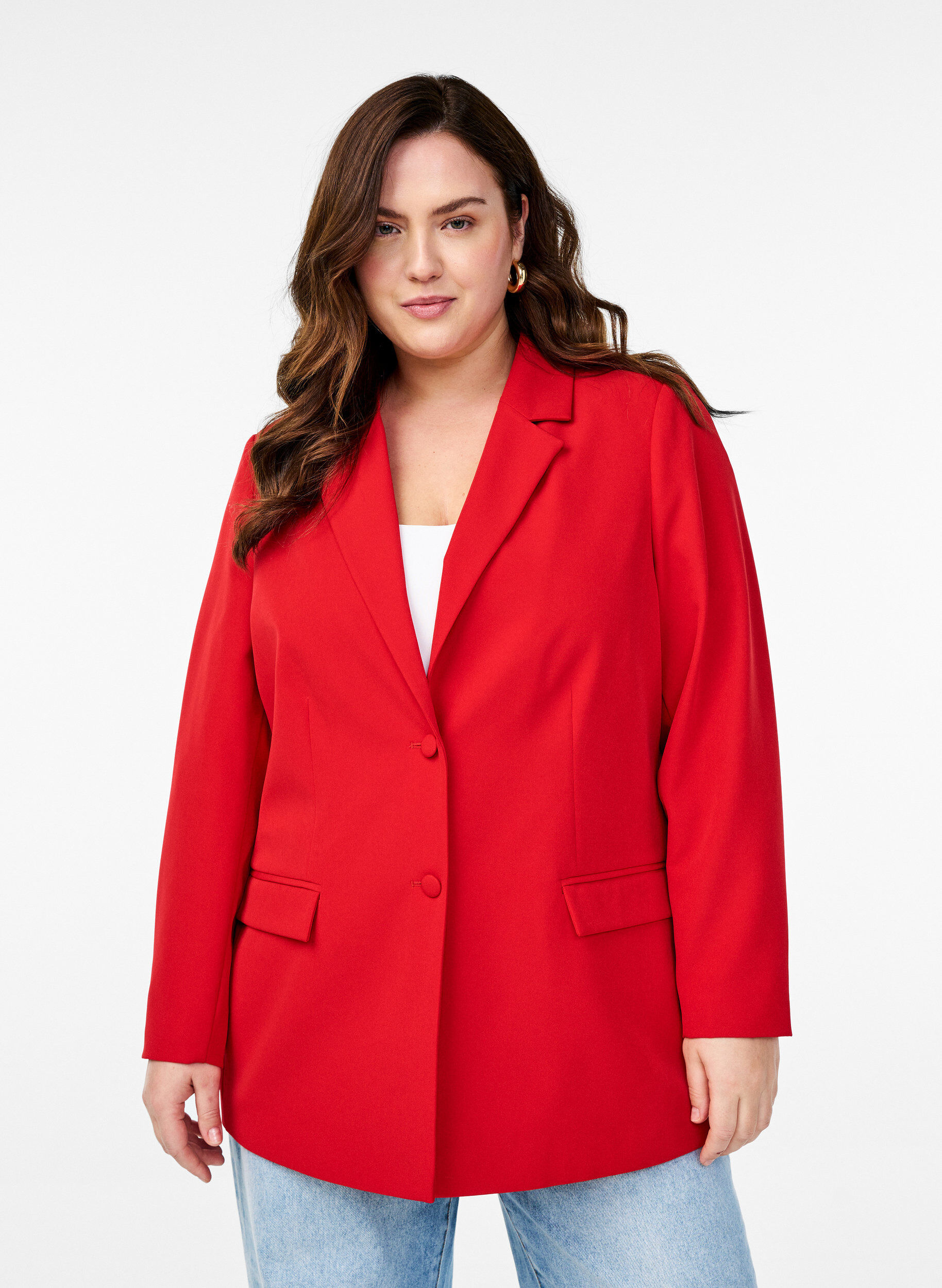 Zizzi Klassieke blazer met knoopsluiting, Rood, Model image number 0