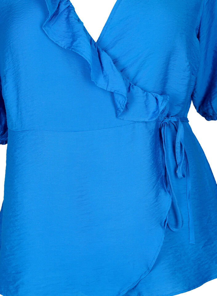 Wikkelblouse van viscose met korte mouw, Olympian Blue, Packshot image number 2