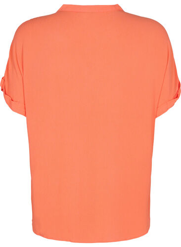 Viscose overhemd met korte mouwen en v-hals, Living Coral, Packshot image number 1