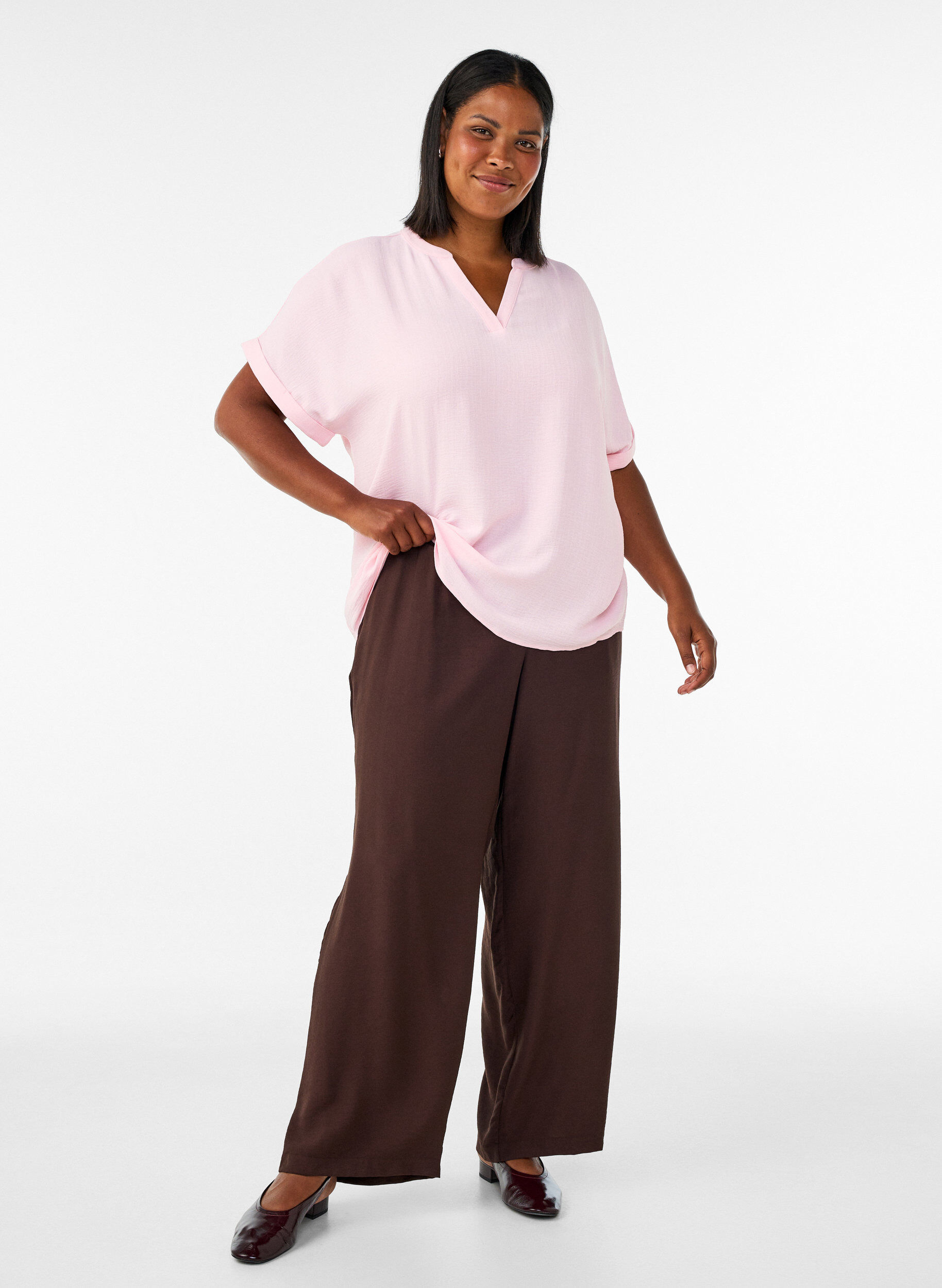 ZizziLuchtige blouse met korte mouwen, Roze, Model image number 1